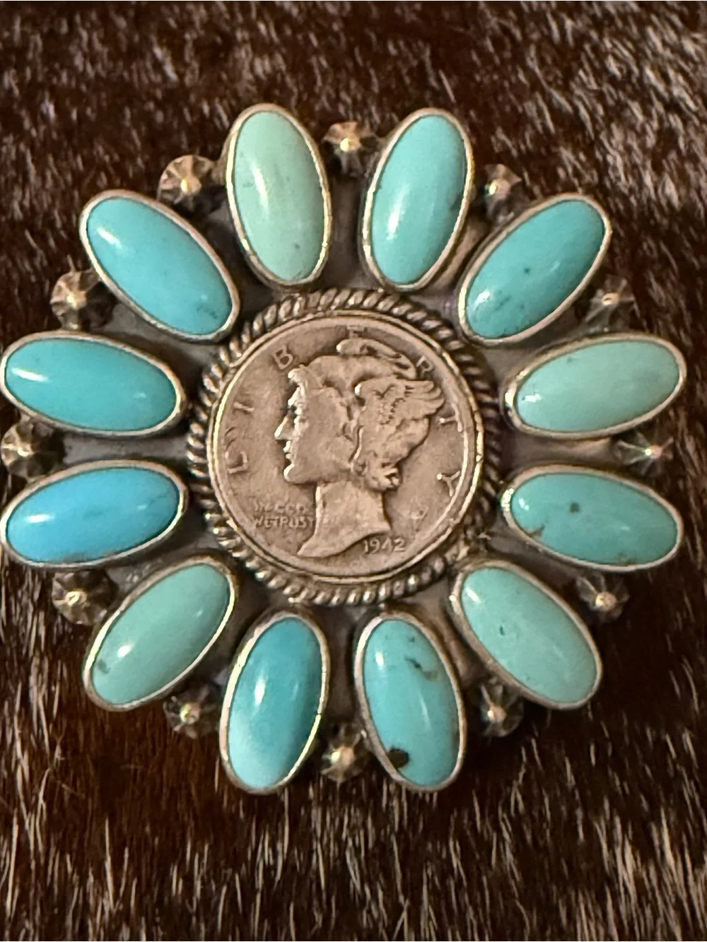 Turquoise & Sterling Multi Stone Ring, 1942 Dime